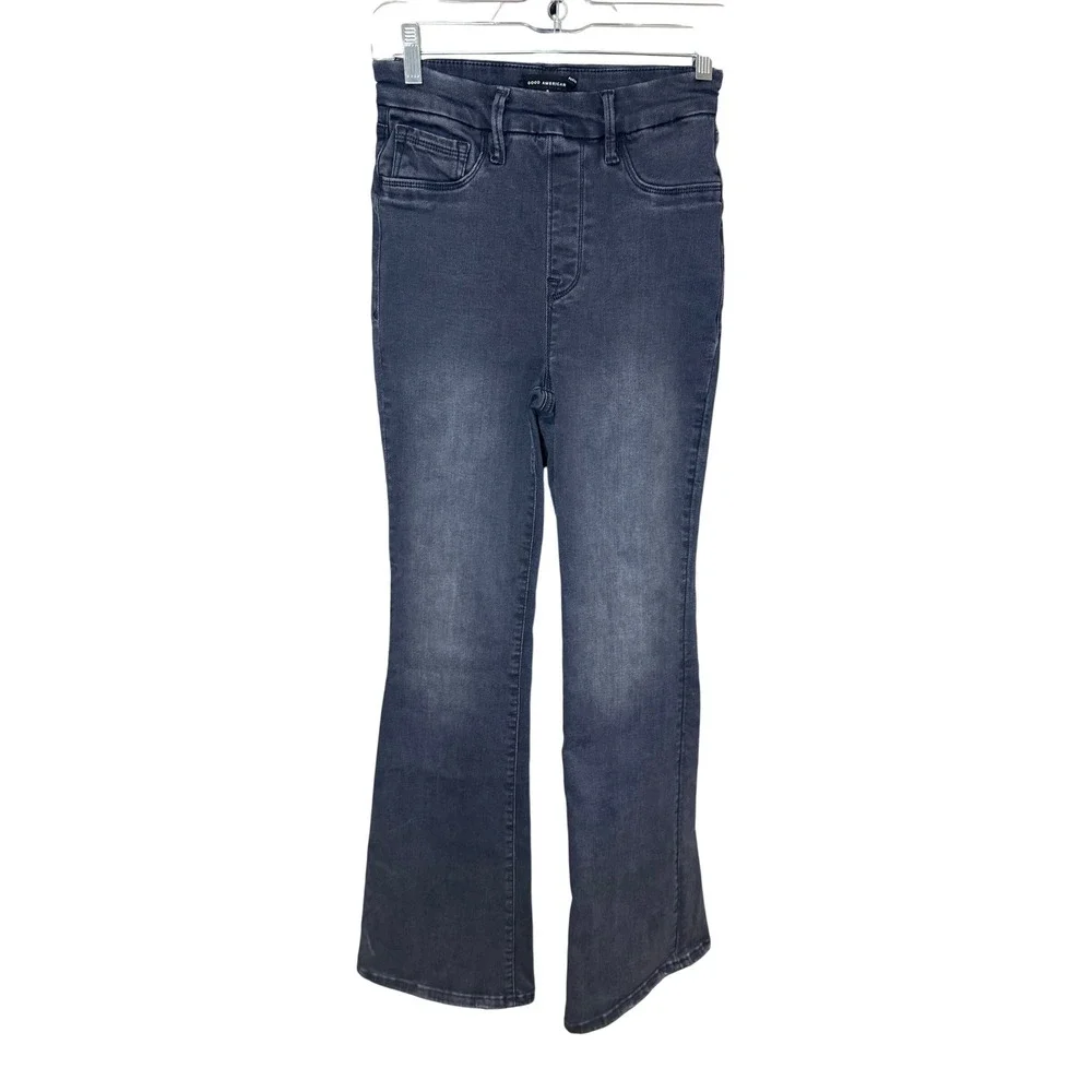 Good American Pull On Flare Jeans‎ Washed Black Size Small